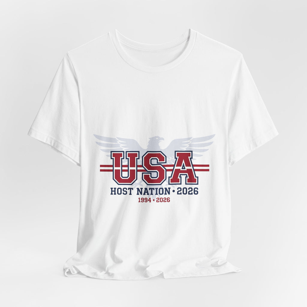 USA 2026 Football Fan T-Shirt | Add Your Name & Number | Host Nation 1994 to Now | Stars and Stripes Football Gift | Men Women Soccer Tee