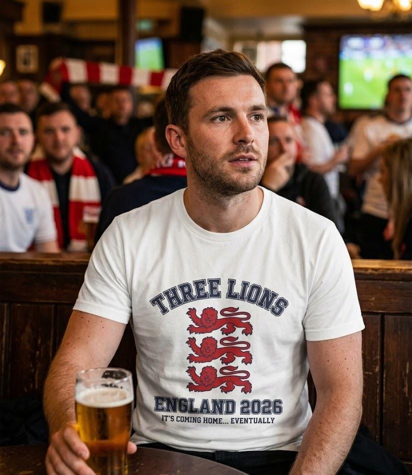 England 2026 Football Fan T-Shirt | Add Your Name & Number | Three Lions 1966 Still Waiting | Three Lions Football Gift | Men Women Soccer Tee