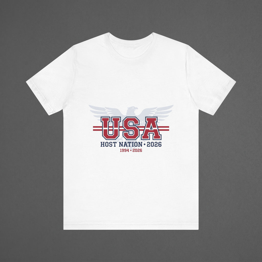 USA 2026 Football Fan T-Shirt | Add Your Name & Number | Host Nation 1994 to Now | Stars and Stripes Football Gift | Men Women Soccer Tee